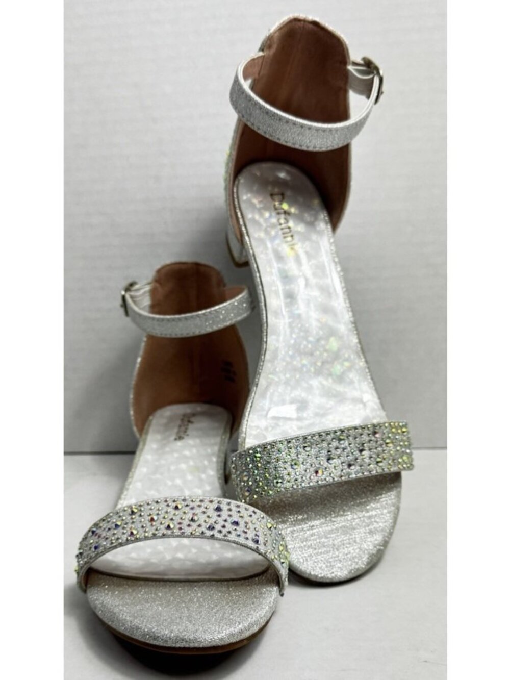 Dufannie Womens Rhinestone Embellished Sandal Toe Strap Ankle Buckle Silver Sz 8